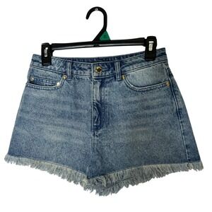Michael Kors Womens Denim Shorts Light Wash Frayed Raw Hem Gold Hardware Size 2